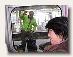Loren Dudley from Silver Bike Tours in Washington says farewell through the Shinkansen window - his tikit in tow. IMG_5910